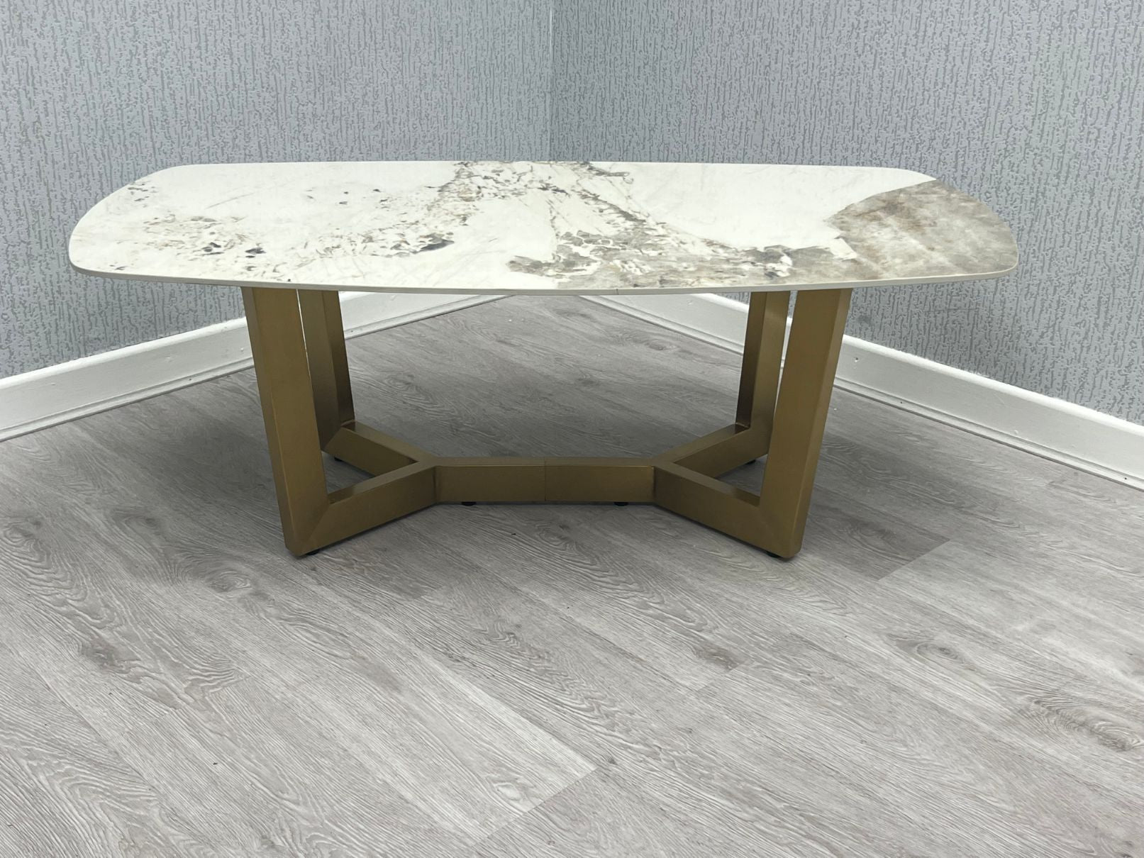 Sorrento Cream Ceramic Marble-Effect Coffee Table - top detail