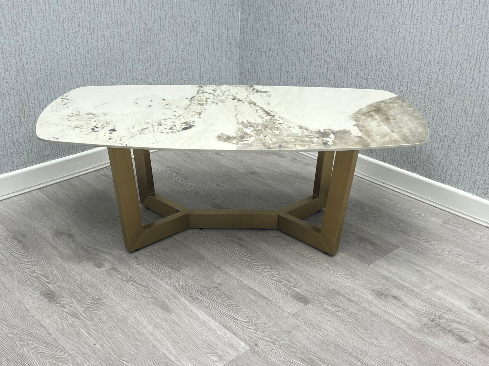 Sorrento Cream Ceramic Marble-Effect Coffee Table - base detail