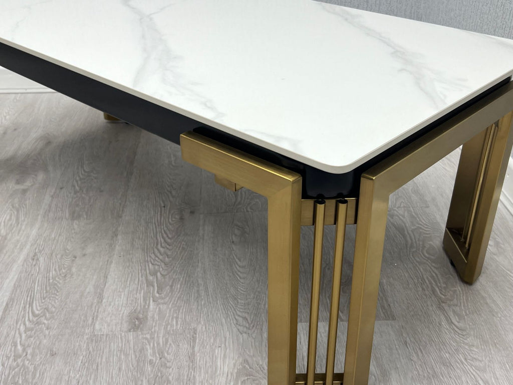 Sorrento Cream Ceramic Marble-Effect Rectangular Coffee Table - corner detail