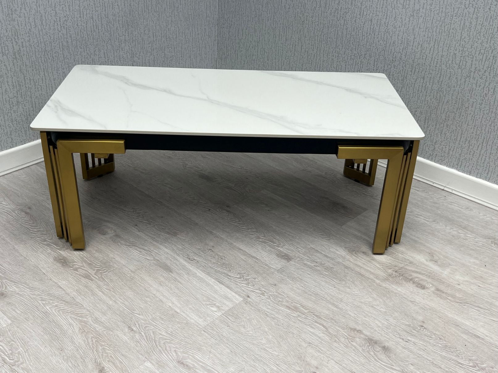 Sorrento Cream Ceramic Marble-Effect Rectangular Coffee Table - angled view