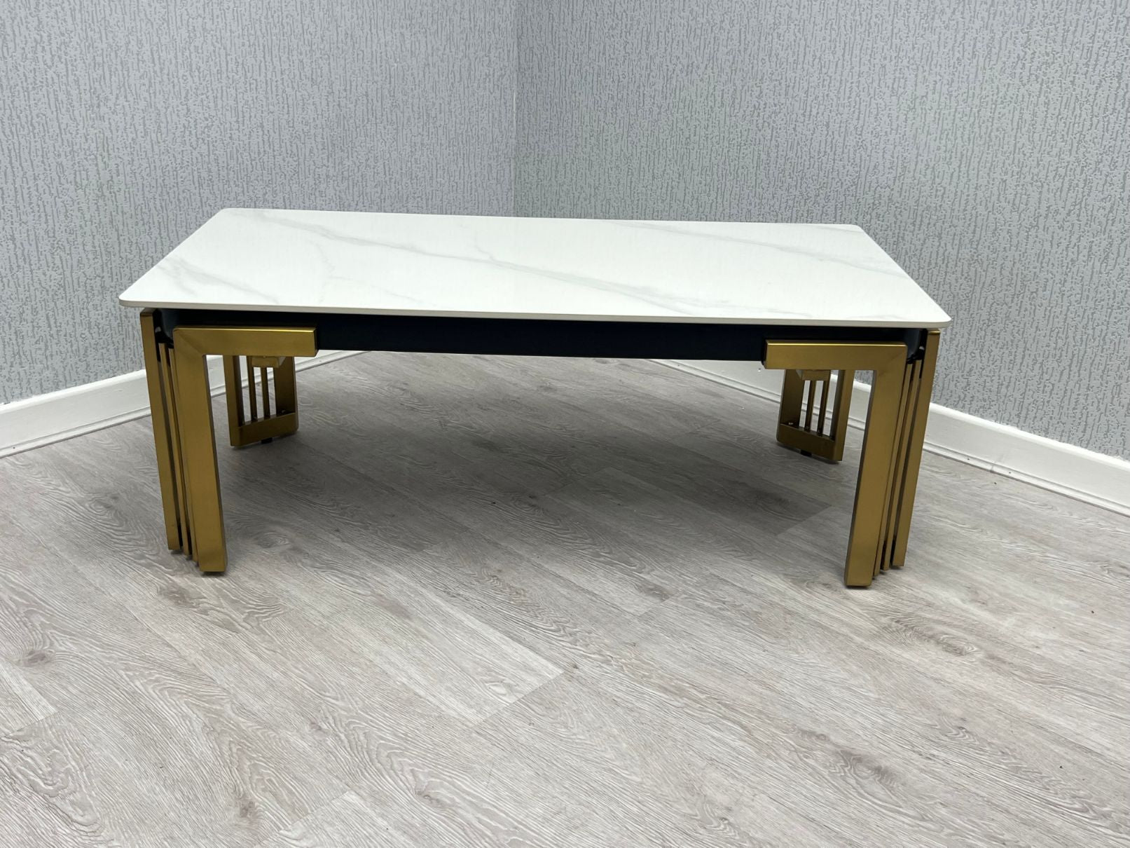Sorrento Cream Ceramic Marble-Effect Rectangular Coffee Table - side view