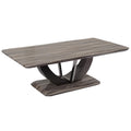 Atlantis Grey Marble-Effect Coffee Table with black U-shaped pedestal base - angled view