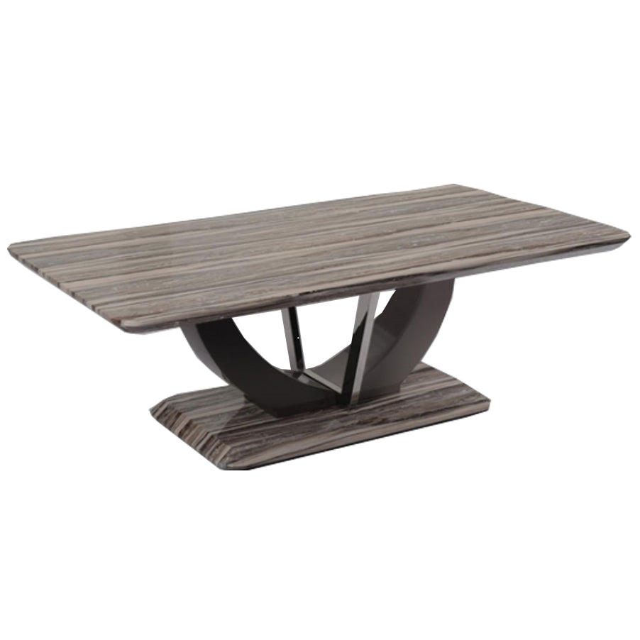 Atlantis Grey Marble-Effect Coffee Table with black U-shaped pedestal base - angled view