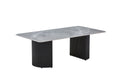 Olympia Grey Ceramic Marble-Effect Coffee Table with black ribbed twin pedestal base - front view