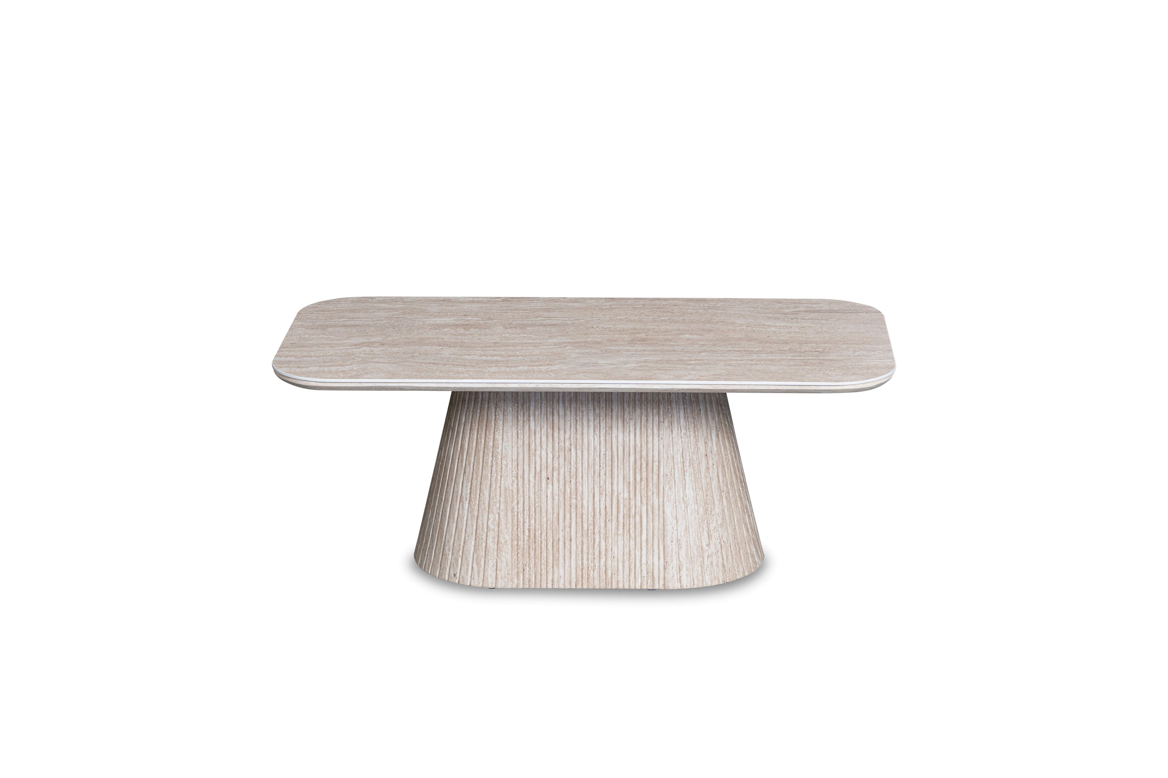 Davos Grey Ceramic Marble-Effect Coffee Table with ribbed grey cone pedestal base - angled view