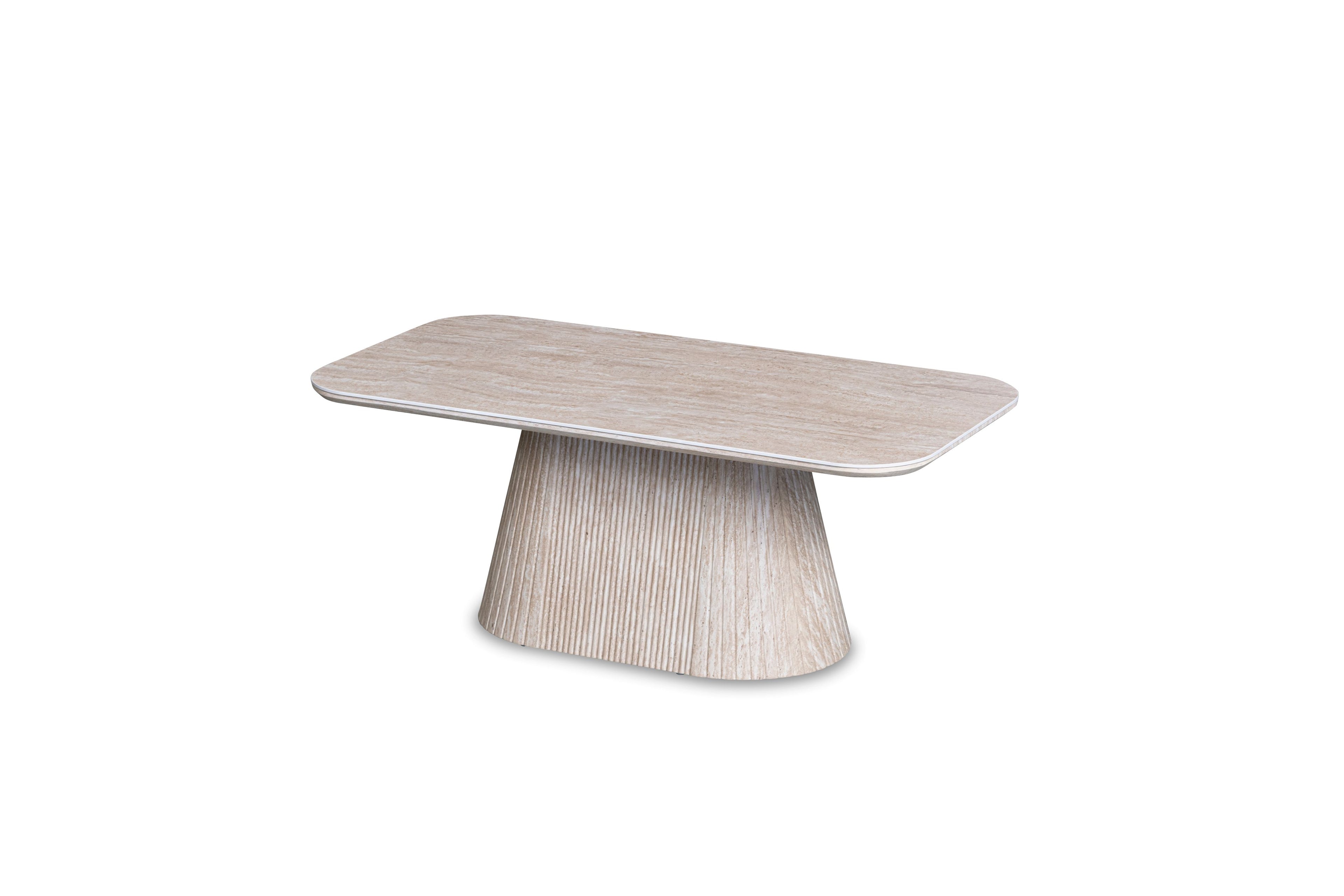 Davos Grey Ceramic Marble-Effect Coffee Table with ribbed grey cone pedestal base - front view