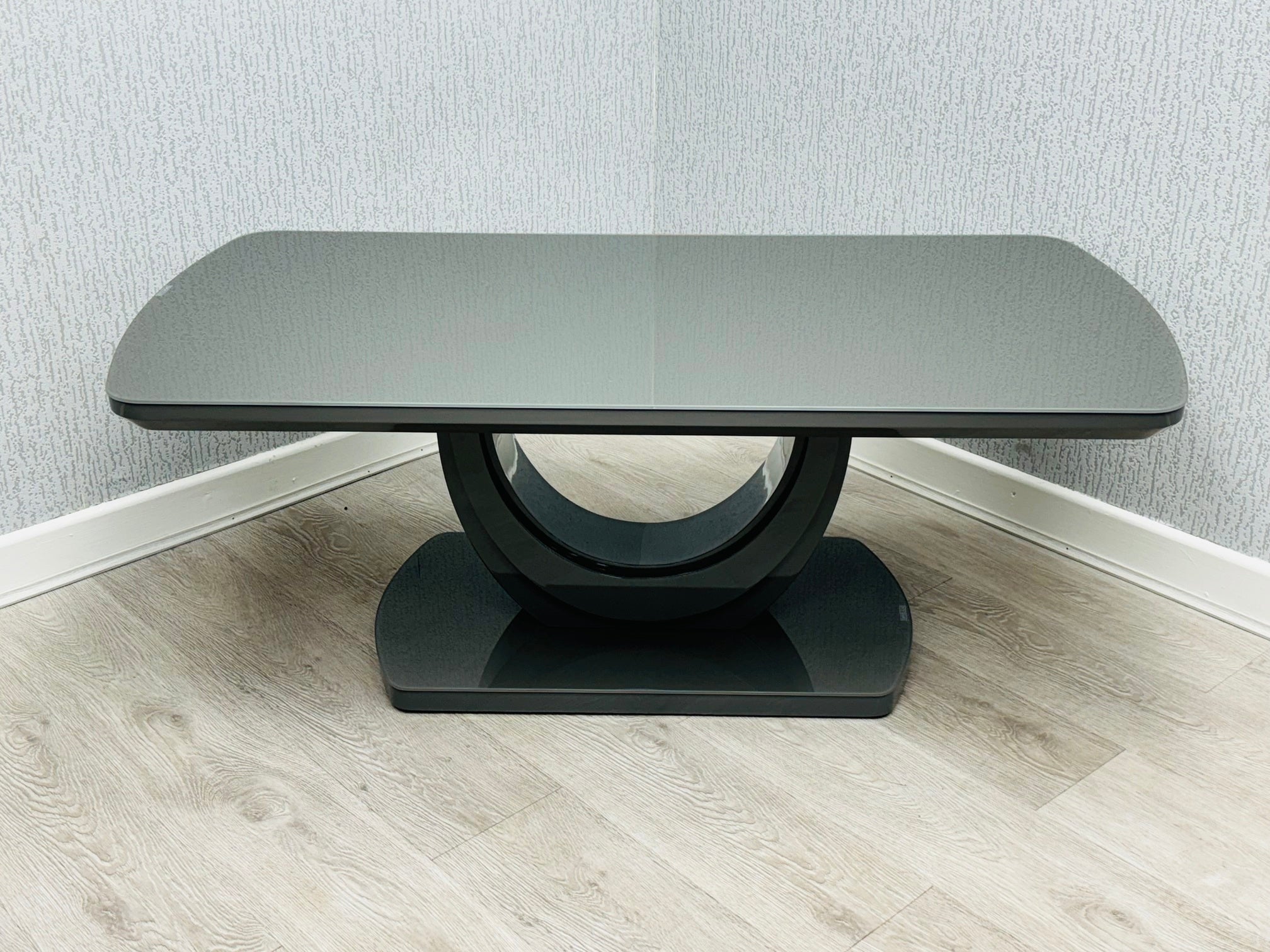 Marano White High Gloss Coffee Table with U-shaped pedestal base - front view