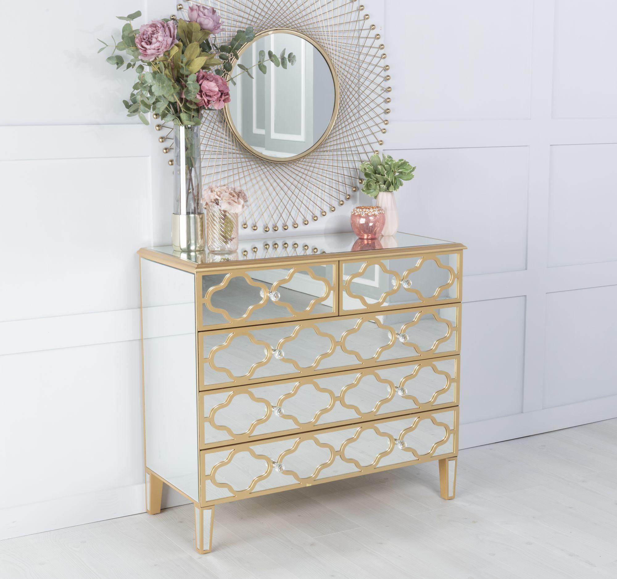 Aurelia Mirrored Gold Trim 3+2 Drawer Chest
