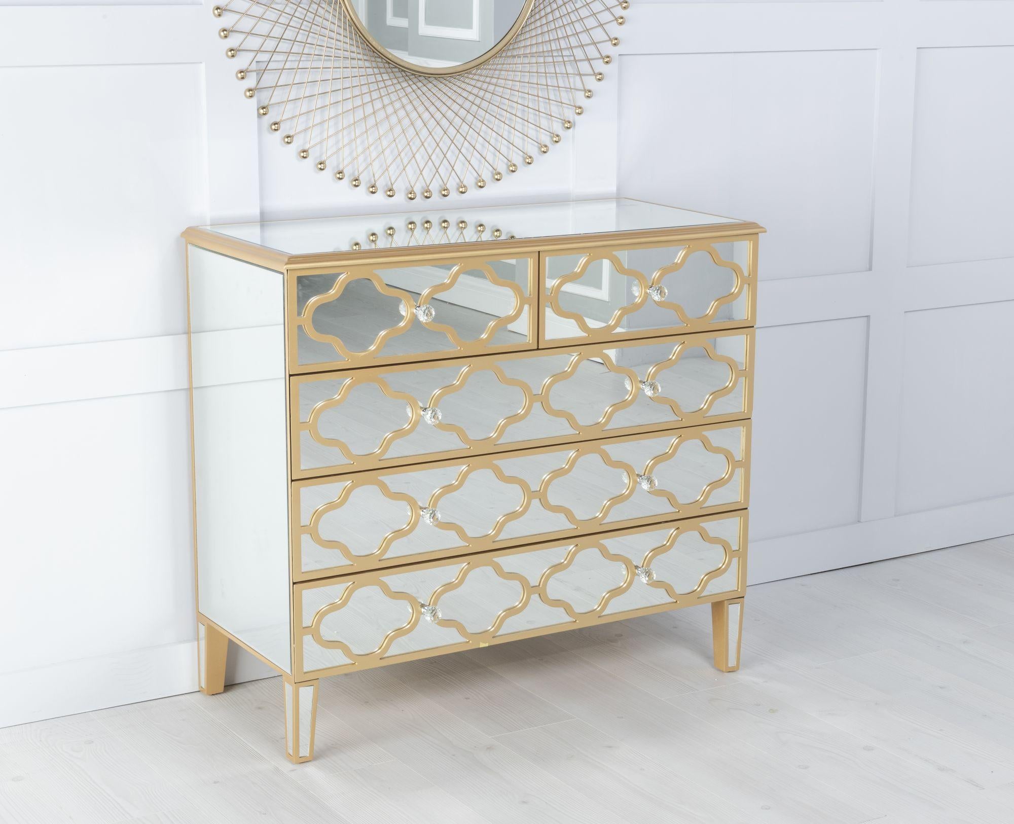 Aurelia Mirrored Gold Trim 3+2 Drawer Chest