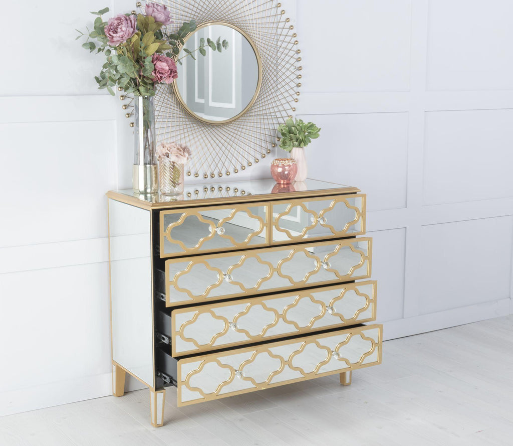 Aurelia Mirrored Gold Trim 3+2 Drawer Chest