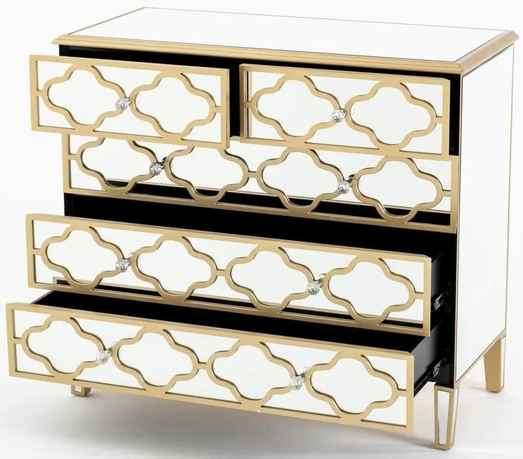 Aurelia Mirrored Gold Trim 3+2 Drawer Chest