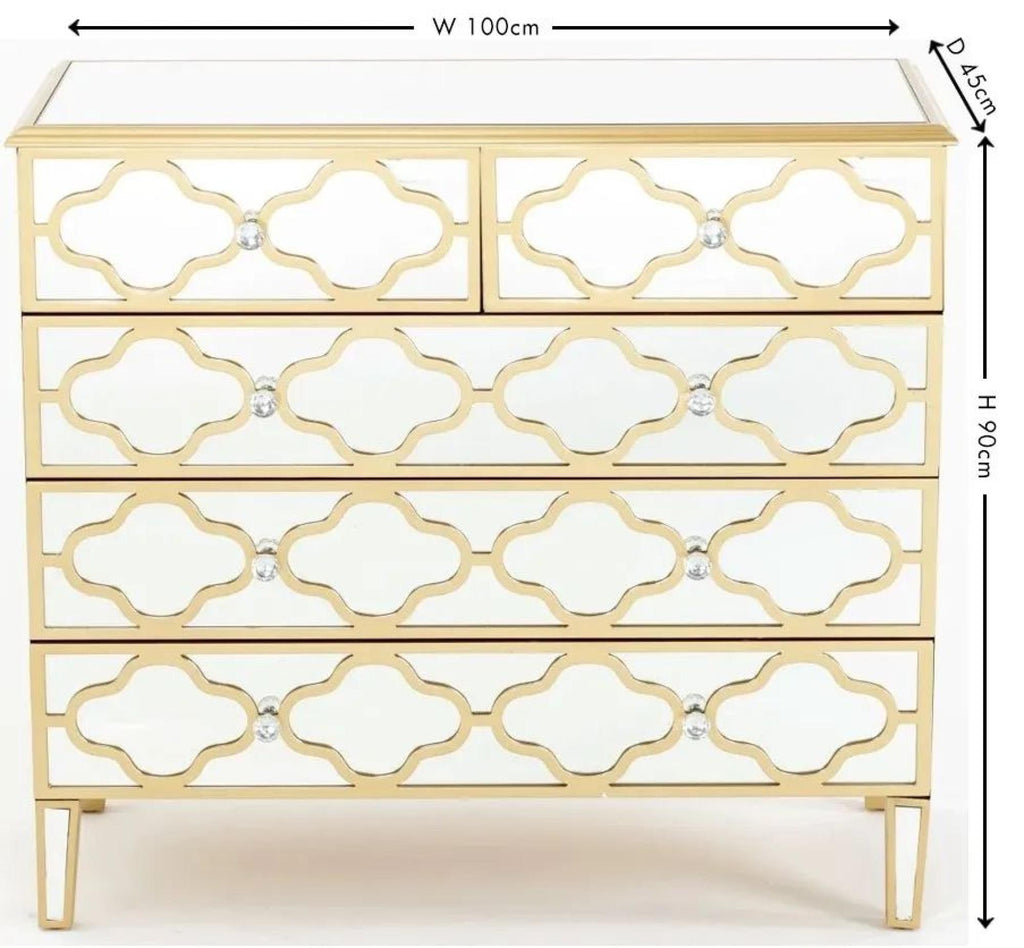 Aurelia Mirrored Gold Trim 3+2 Drawer Chest