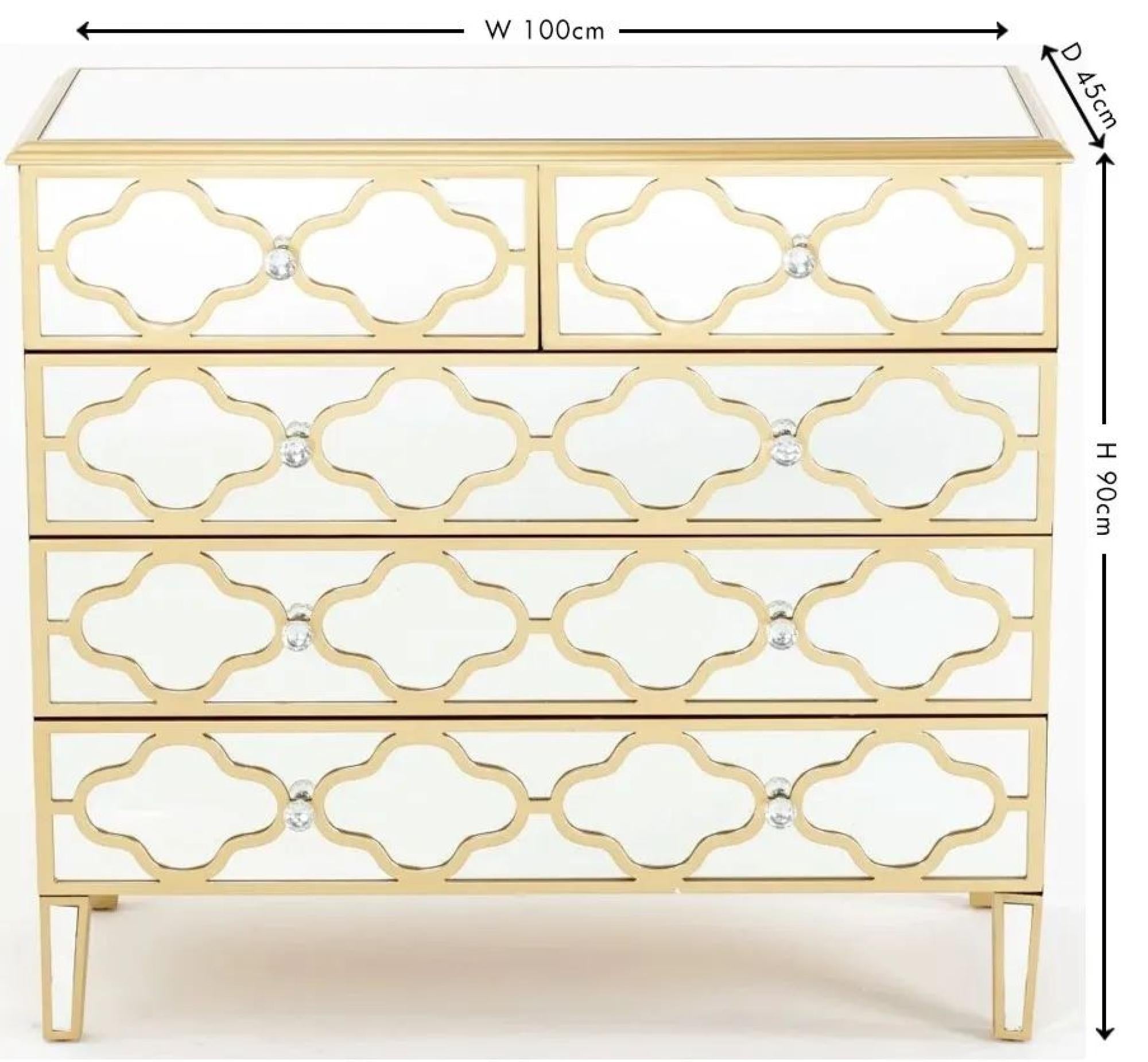 Aurelia Mirrored Gold Trim 3+2 Drawer Chest
