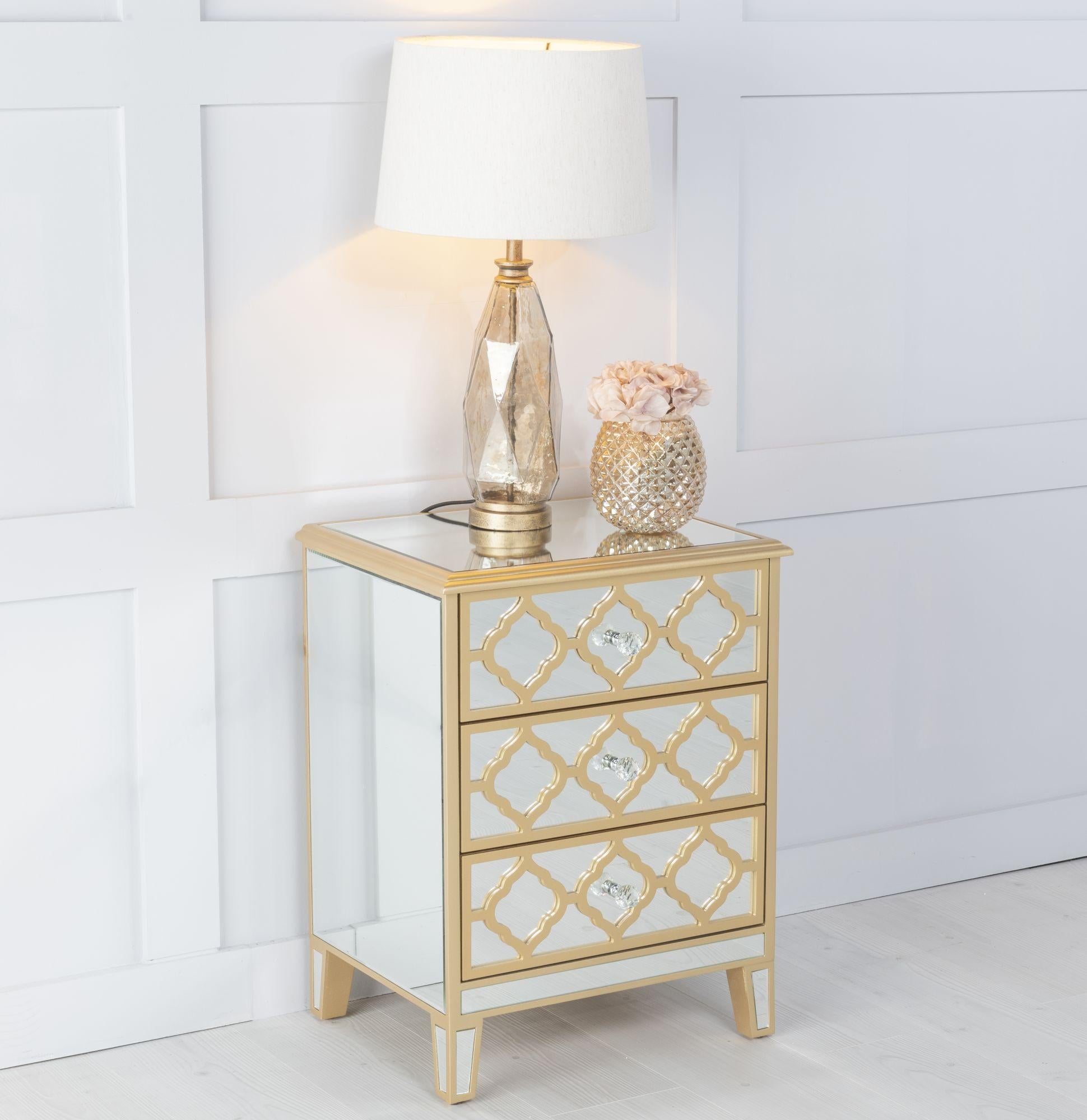 Aurelia Mirrored Gold Trim 3 Drawer Bedside Cabinet
