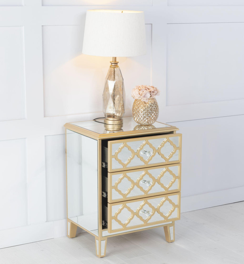 Aurelia Mirrored Gold Trim 3 Drawer Bedside Cabinet