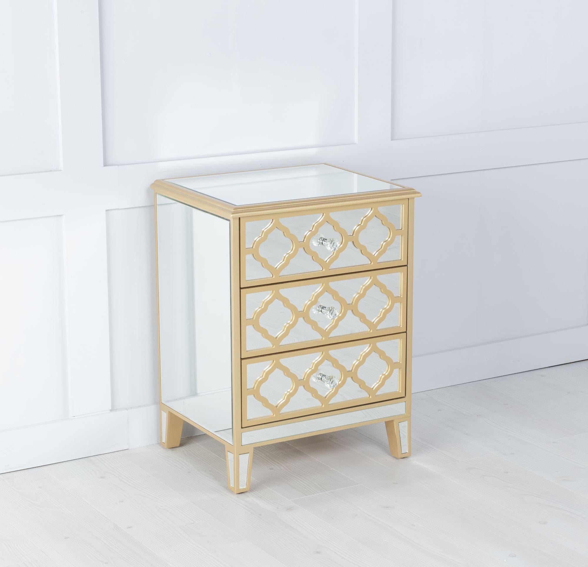 Aurelia Mirrored Gold Trim 3 Drawer Bedside Cabinet