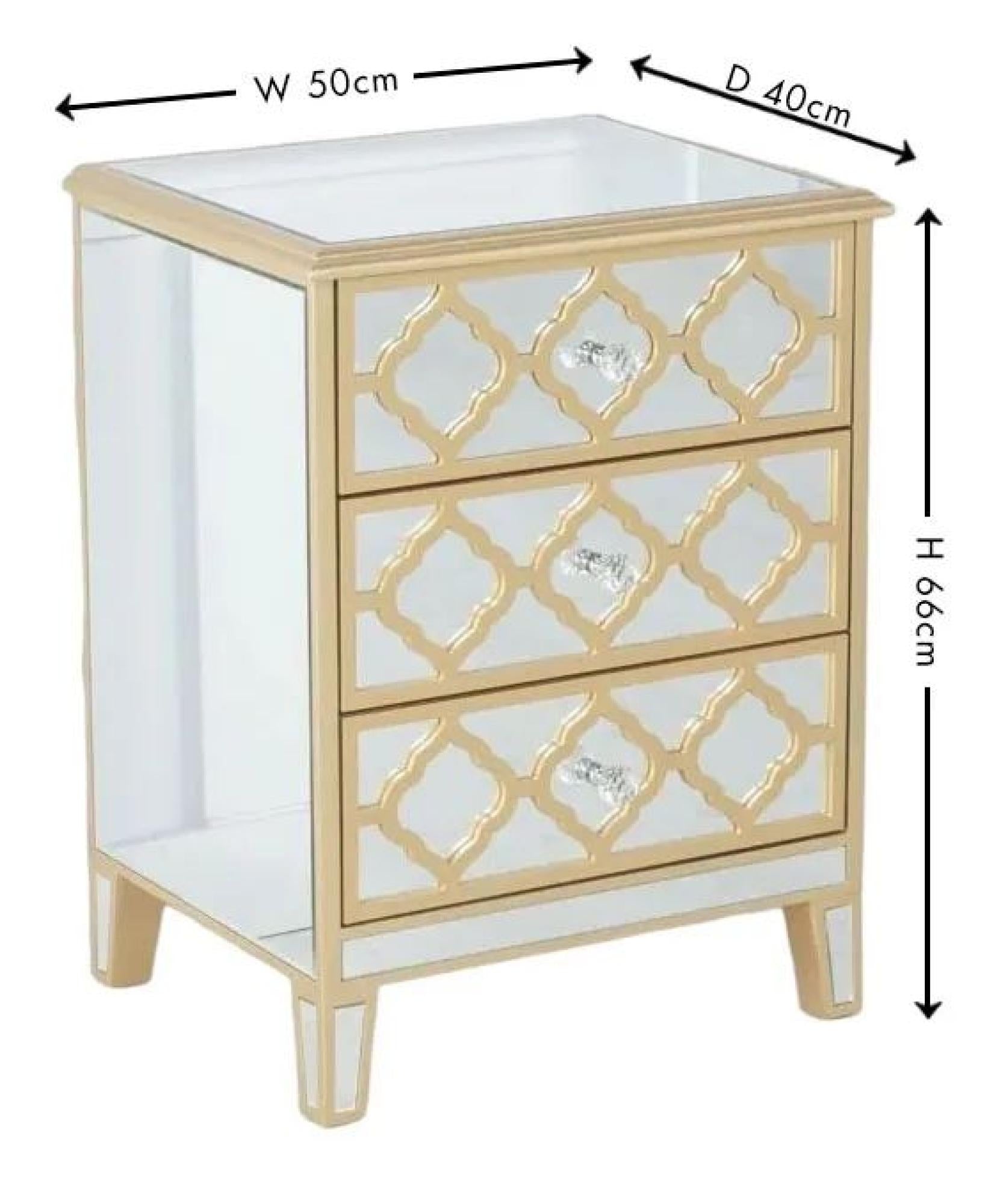 Aurelia Mirrored Gold Trim 3 Drawer Bedside Cabinet