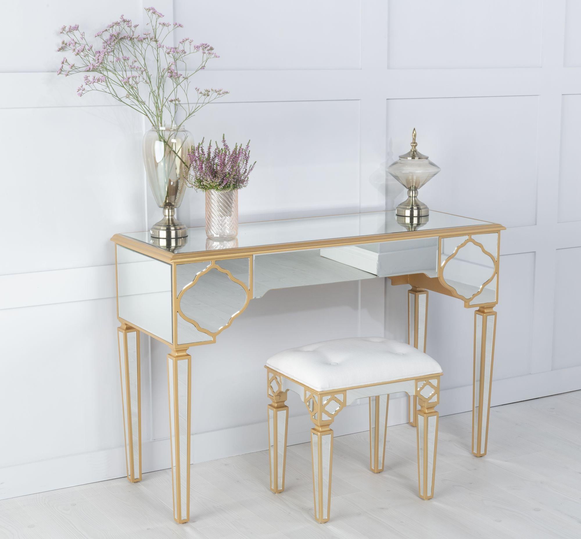 Aurelia Mirrored Gold Trim Dressing Stool