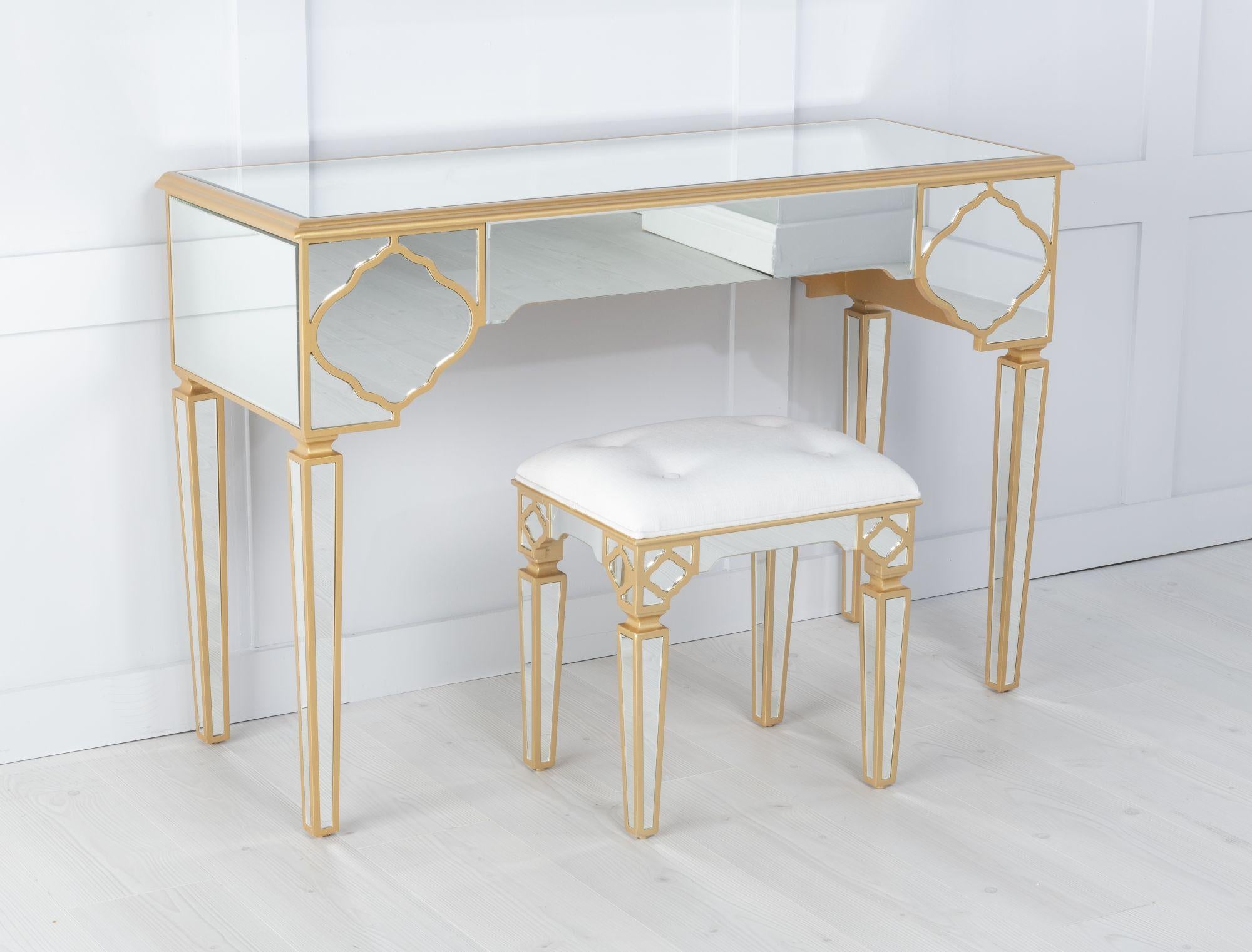 Aurelia Mirrored Gold Trim Dressing Stool