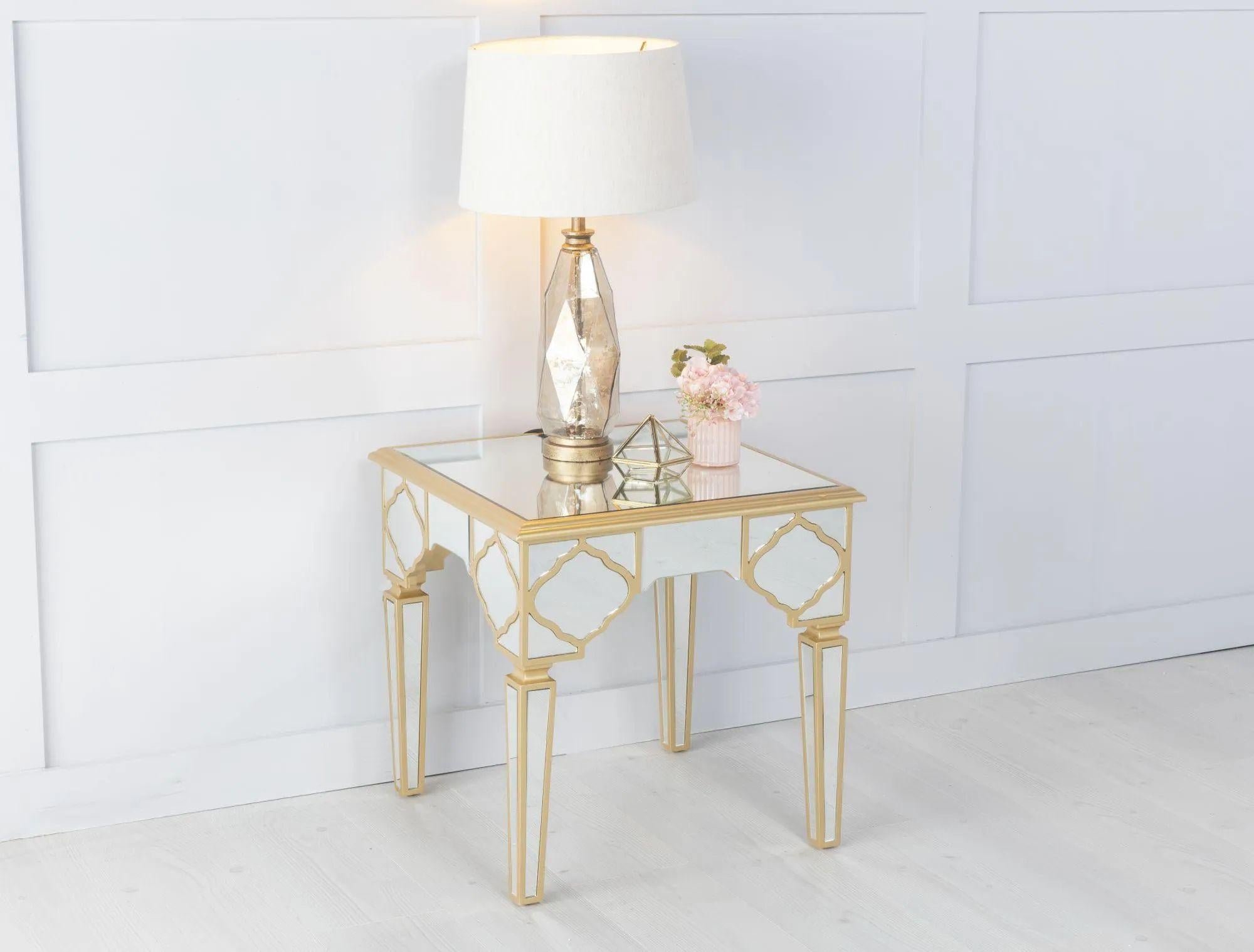 Aurelia Mirrored Gold Trim MDF End Table