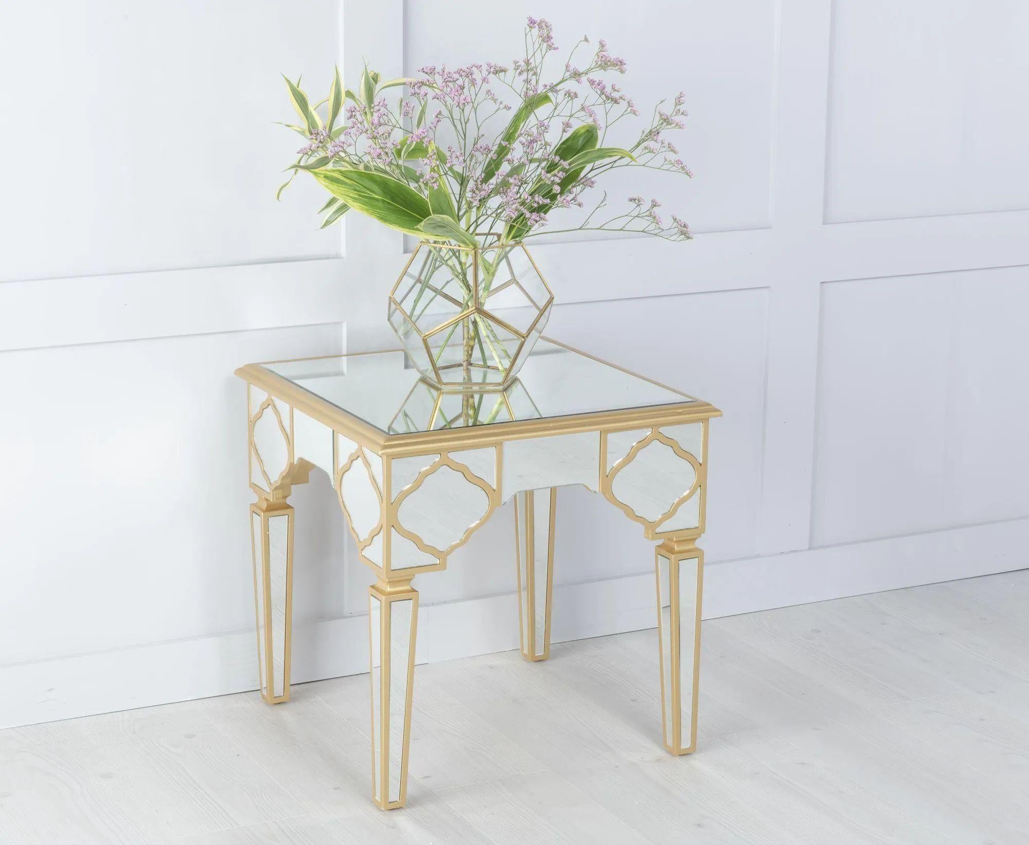 Aurelia Mirrored Gold Trim MDF End Table