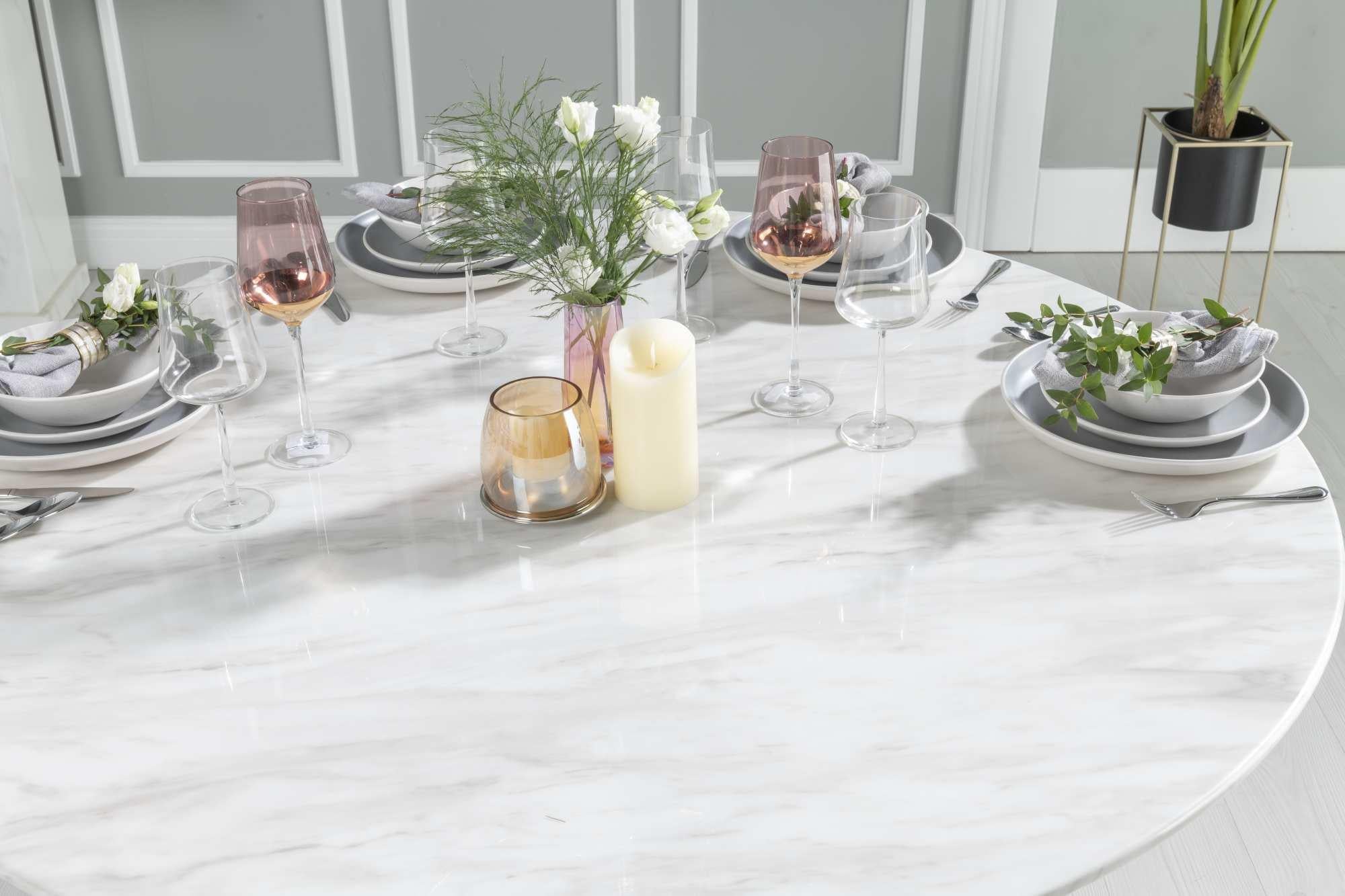Cannes White Engineered Marble Round Dining Table 130cm