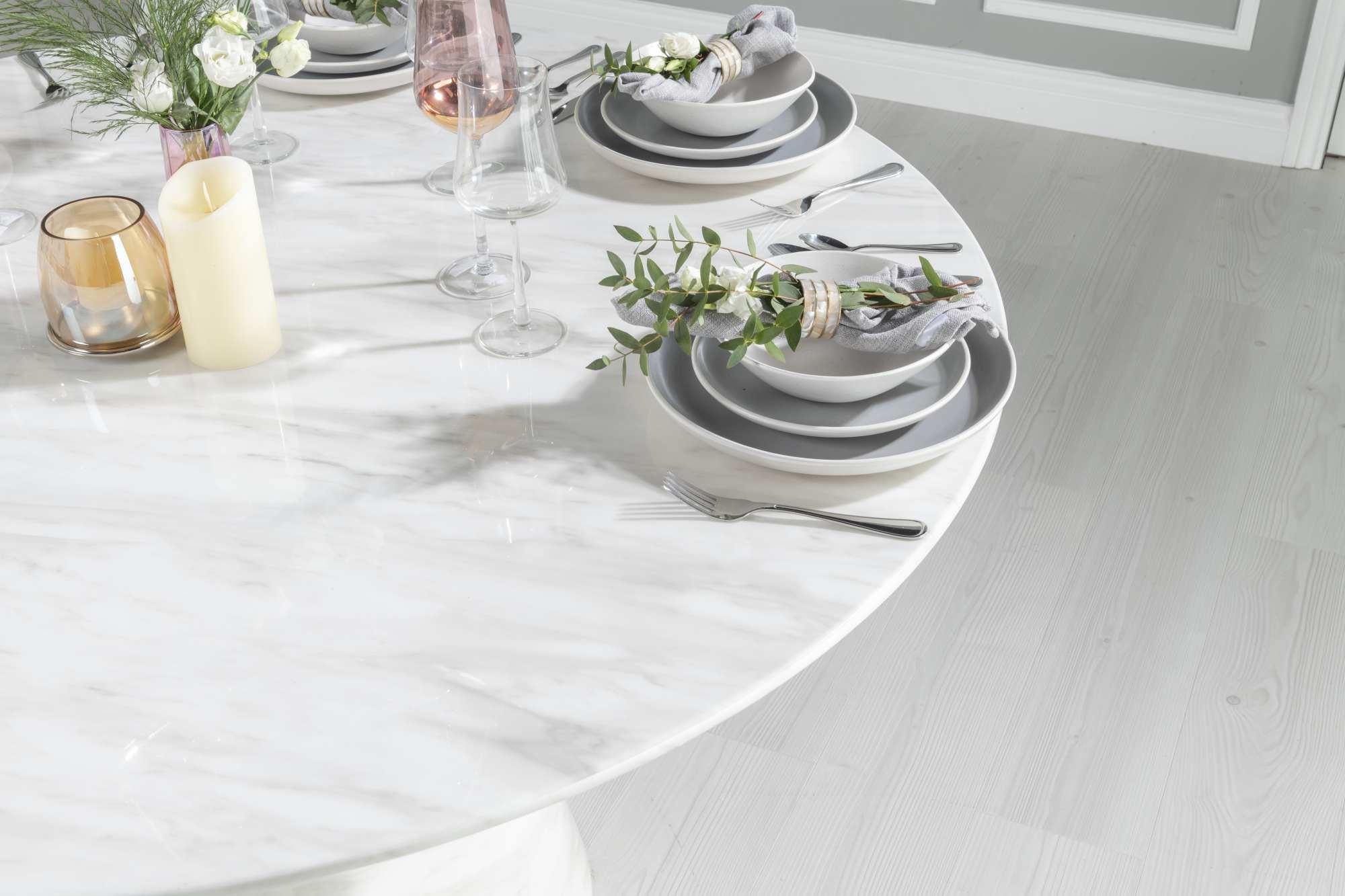 Cannes White Engineered Marble Round Dining Table 130cm