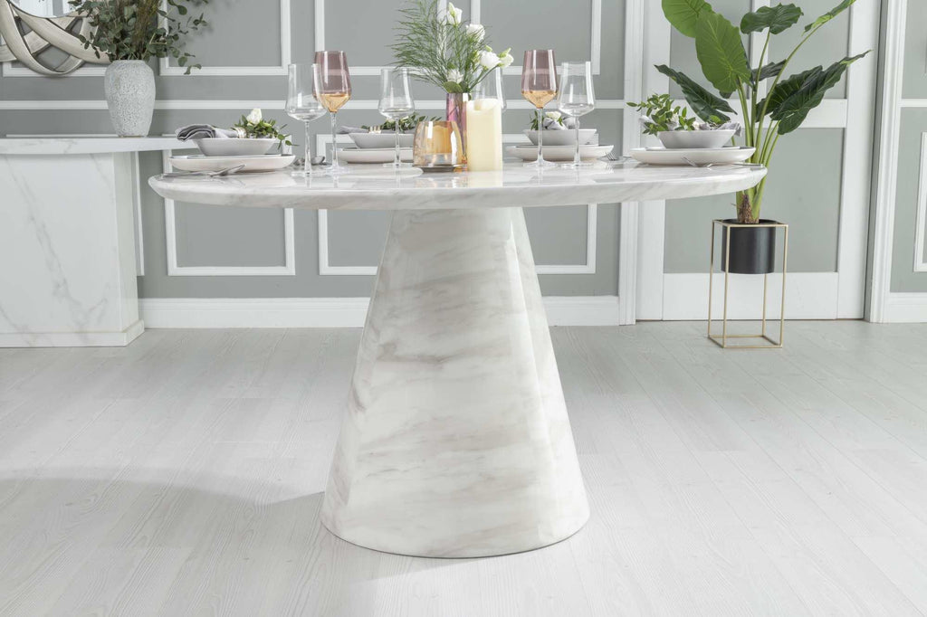 Cannes White Engineered Marble Round Dining Table 130cm