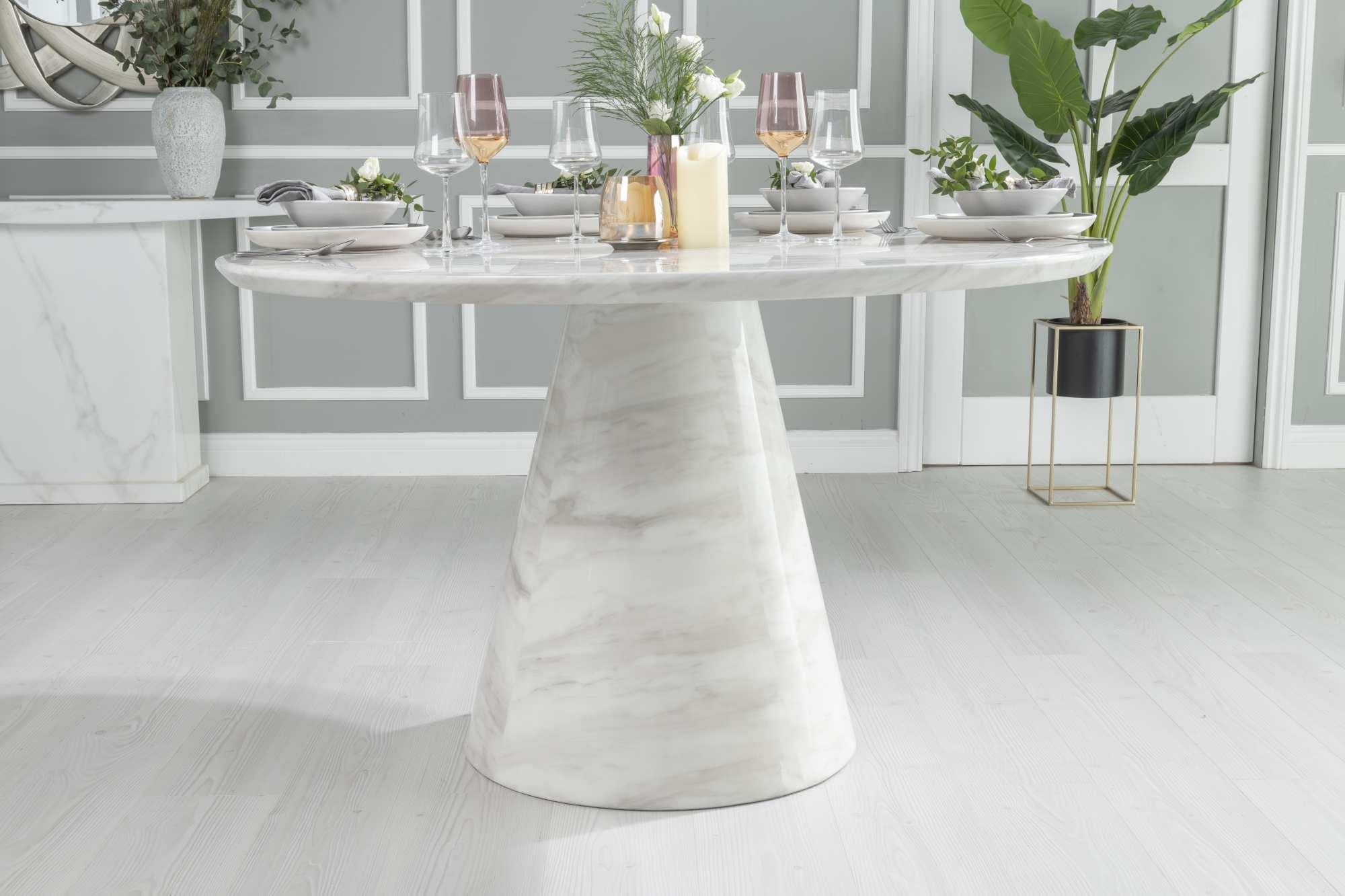 Cannes White Engineered Marble Round Dining Table 130cm