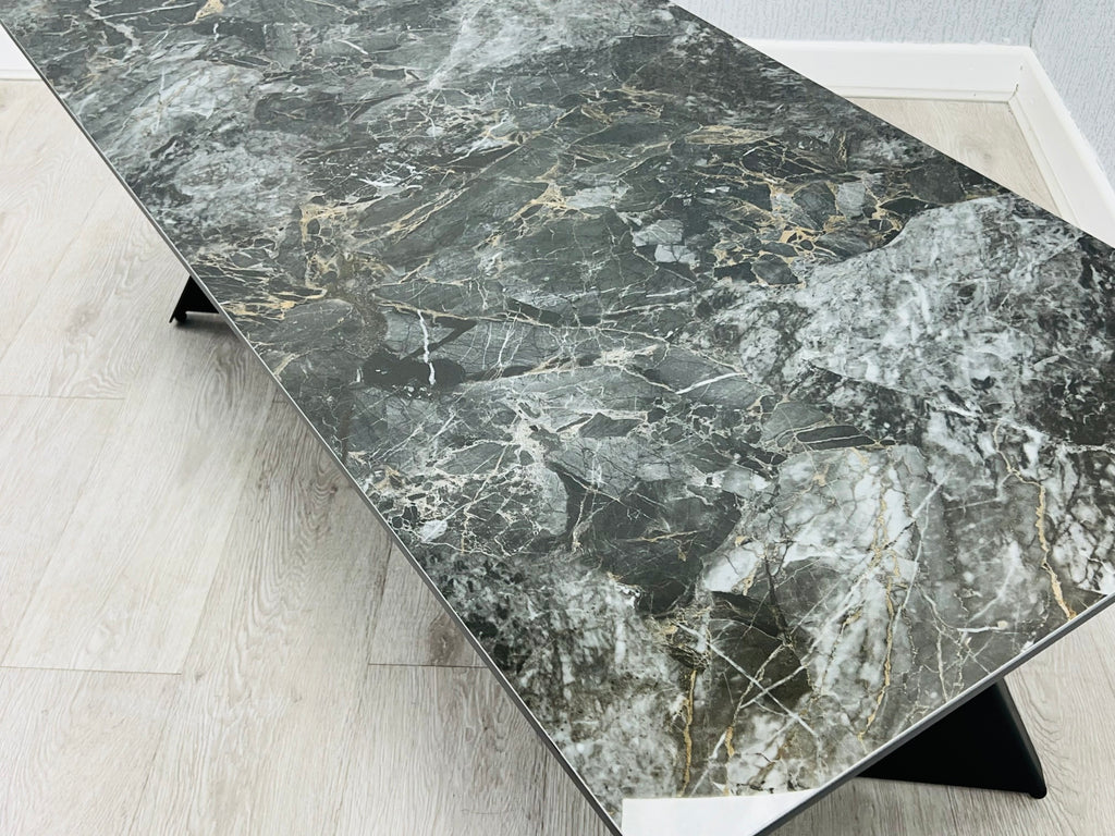 Chicago Black Ceramic Marble-Effect Coffee Table - top detail
