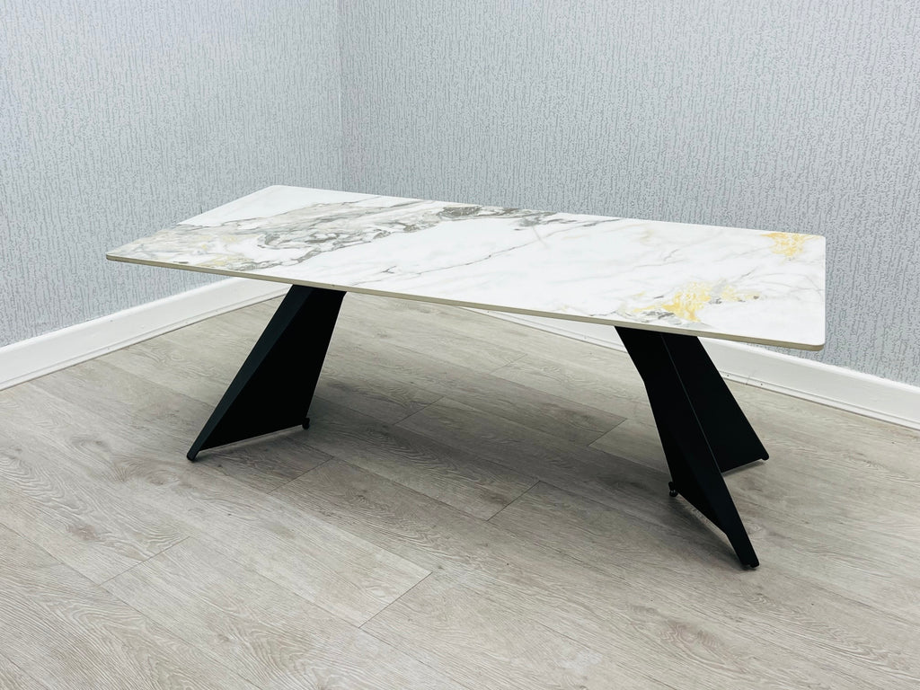 Chicago Cream Ceramic Marble-Effect Coffee Table - angled view