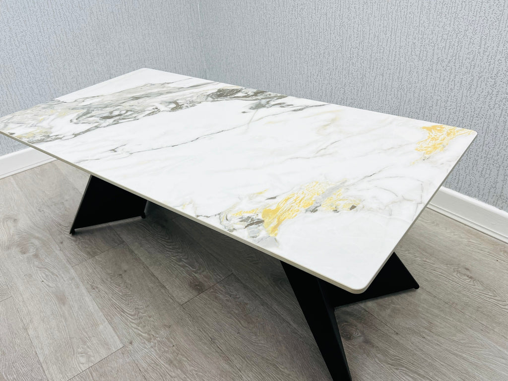 Chicago Cream Ceramic Marble-Effect Coffee Table - top detail