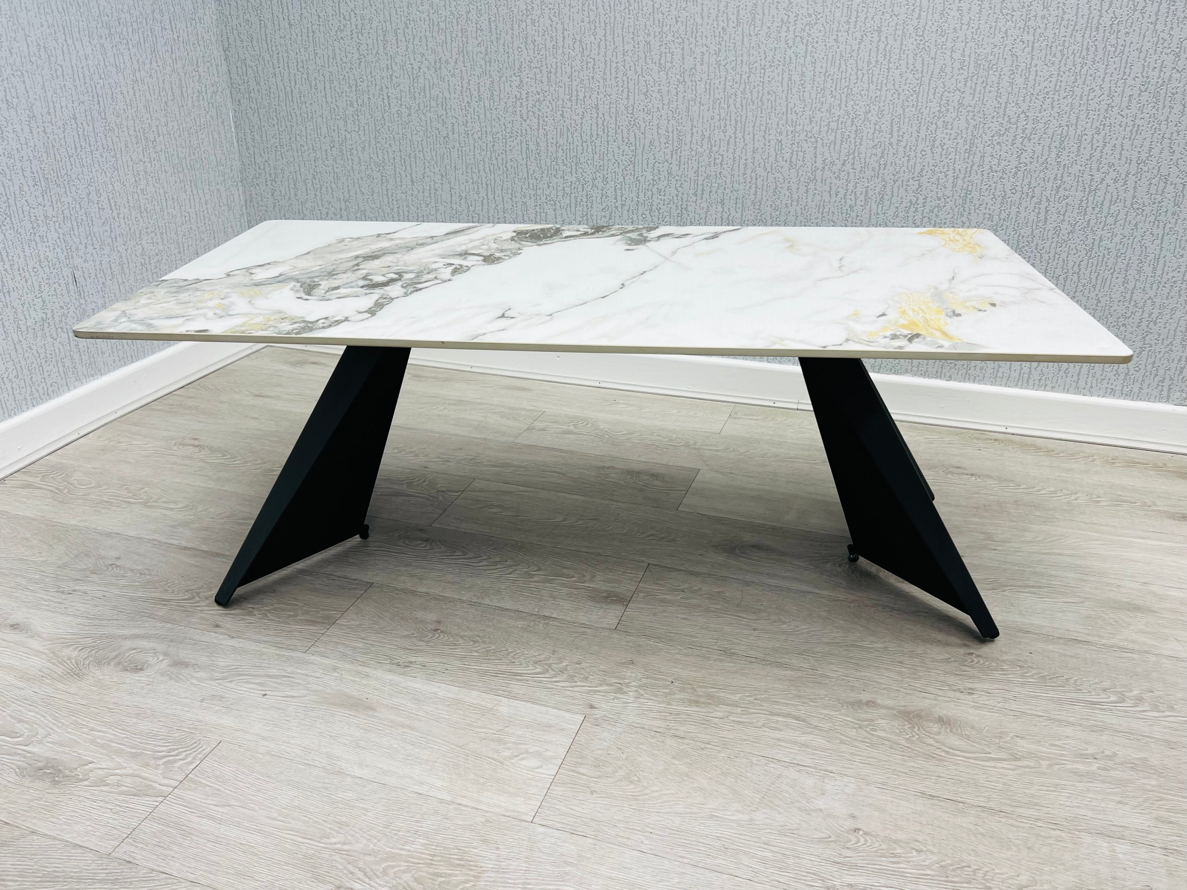 Chicago Cream Ceramic Marble-Effect Coffee Table - studio shot 2