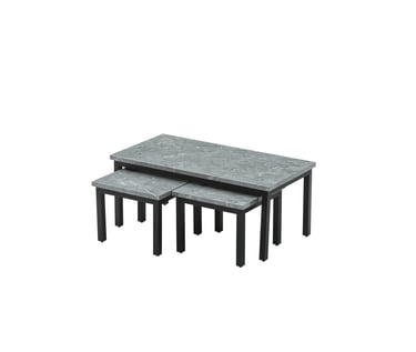 Metro Black Sintered Stone Nest of Tables with black metal legs - front view