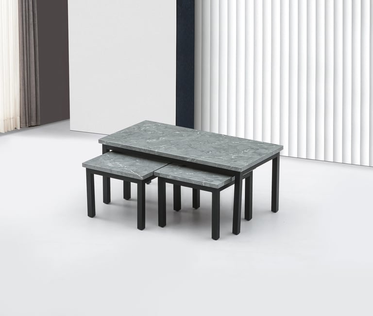 Metro Black Sintered Stone Nest of Tables with black metal legs - lifestyle view