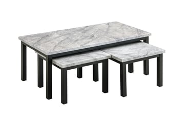 Metro Grey Sintered Stone Nest of Tables with black metal legs - front view