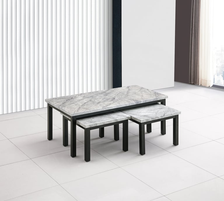 Metro Grey Sintered Stone Nest of Tables with black metal legs - lifestyle view