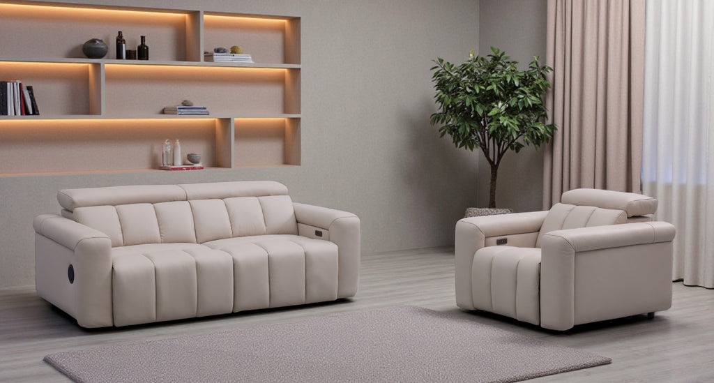 Dallas Oslo Alabaster Leather Power Slider Sofa