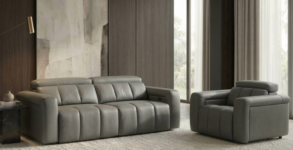 Dallas Grey Leather Power Slider Sofa