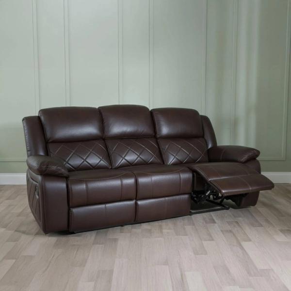 Declo Brown Leather Manual Recliner Sofa