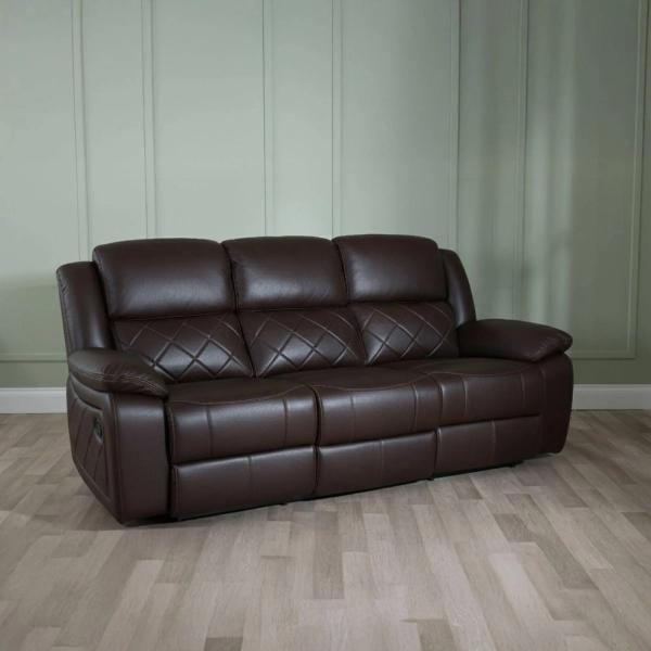 Declo Brown Leather Manual Recliner Sofa
