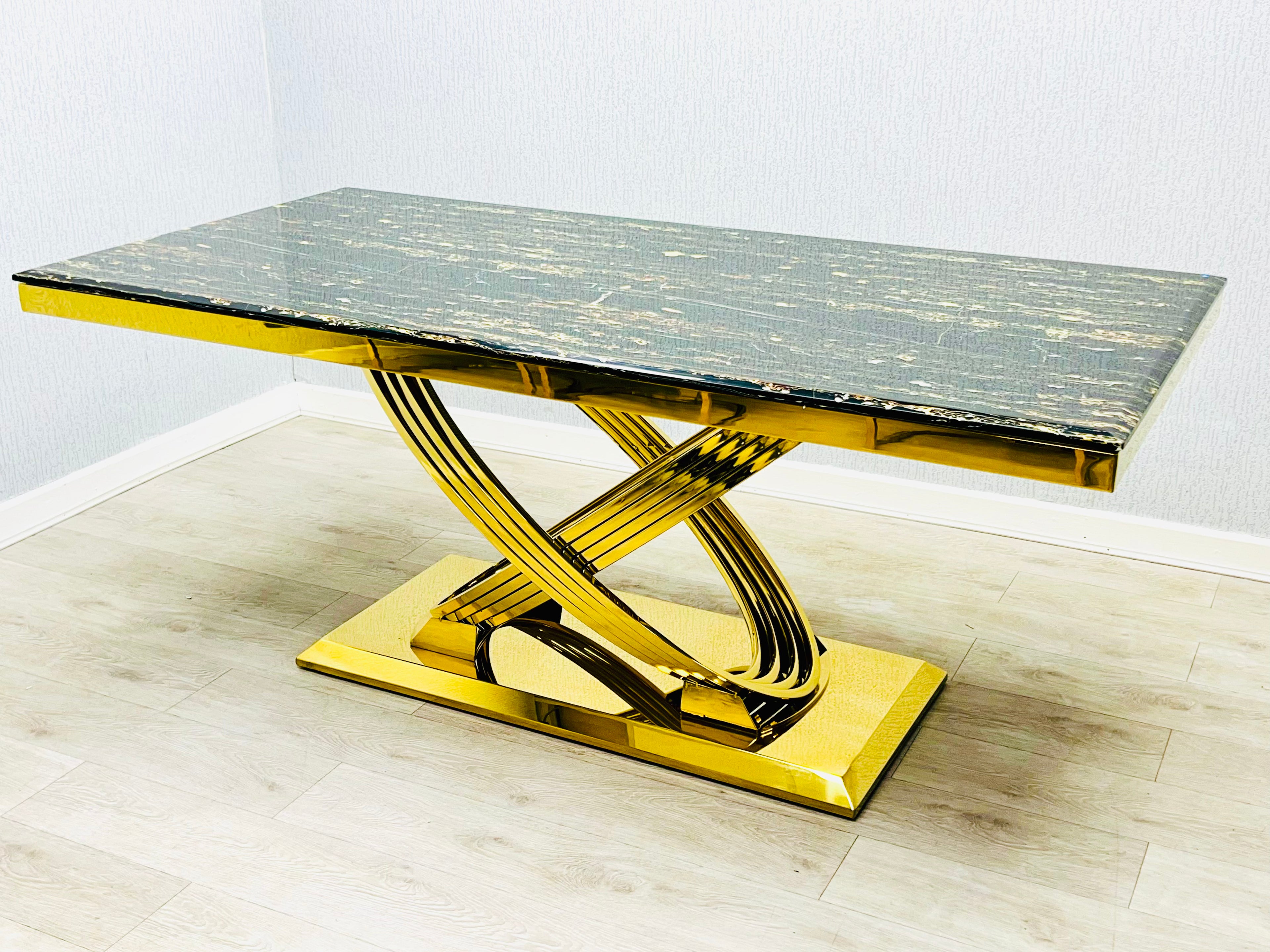 Elina Black Ceramic Marble-Effect Coffee Table - base detail
