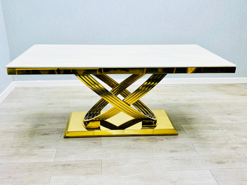 Elina Cream Ceramic Marble-Effect Coffee Table - base detail