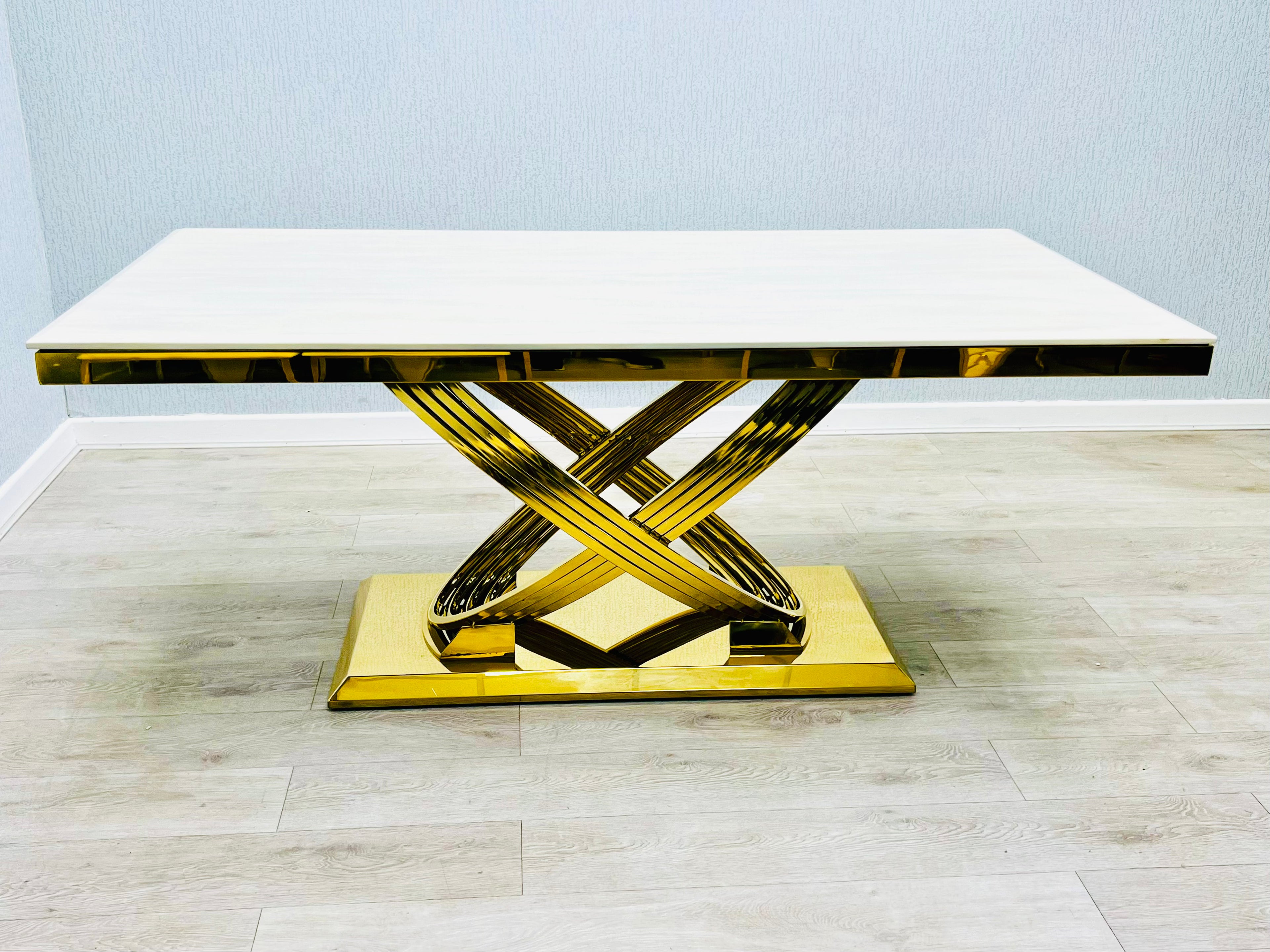 Elina Cream Ceramic Marble-Effect Coffee Table - base detail
