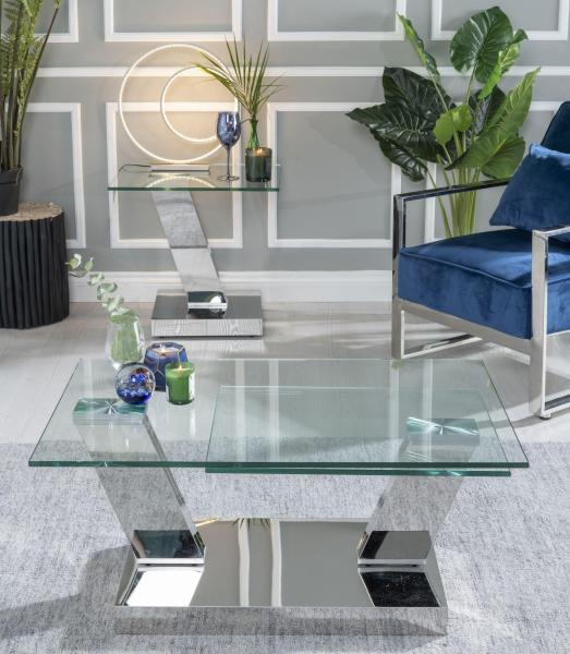 Enzo Clear Glass Chrome Swivel Coffee Table