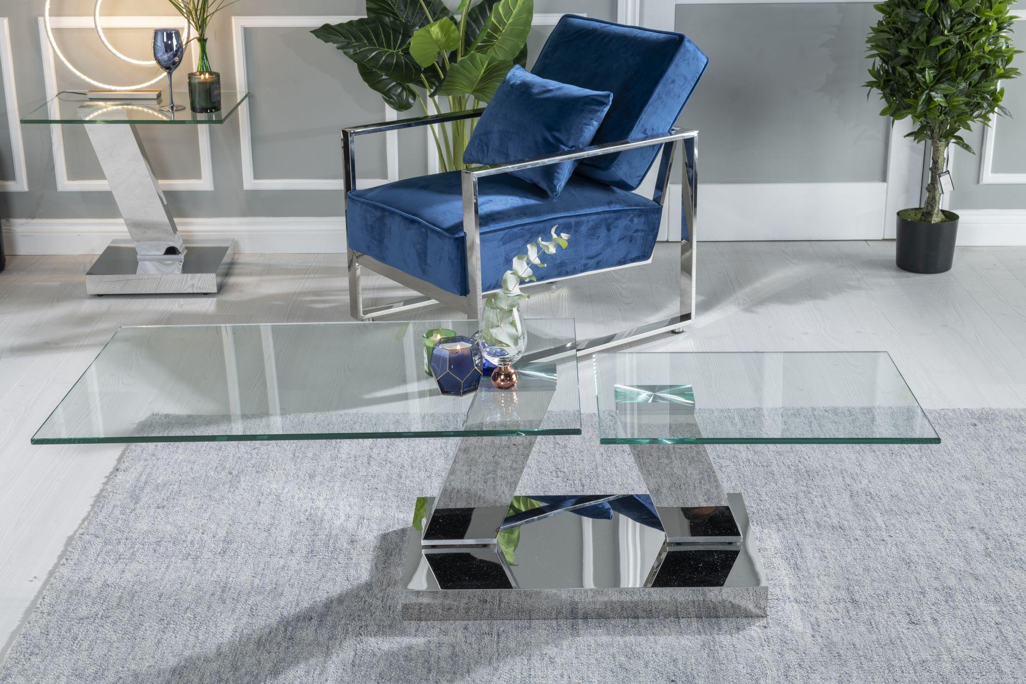 Enzo Clear Glass Chrome Swivel Coffee Table