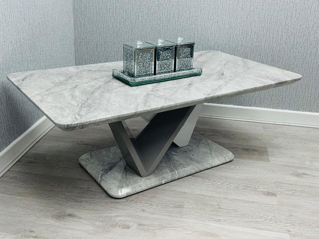 Georgia Grey Marble-Effect Coffee Table - top view with styling
