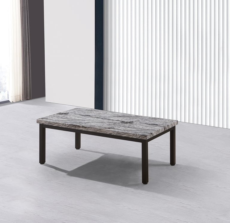 Metro Dark Grey Marble-Effect Coffee Table with black metal legs - front view