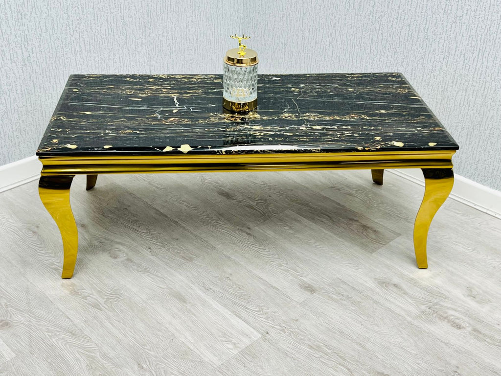 Sofia Black Ceramic Marble-Effect Coffee Table - top detail