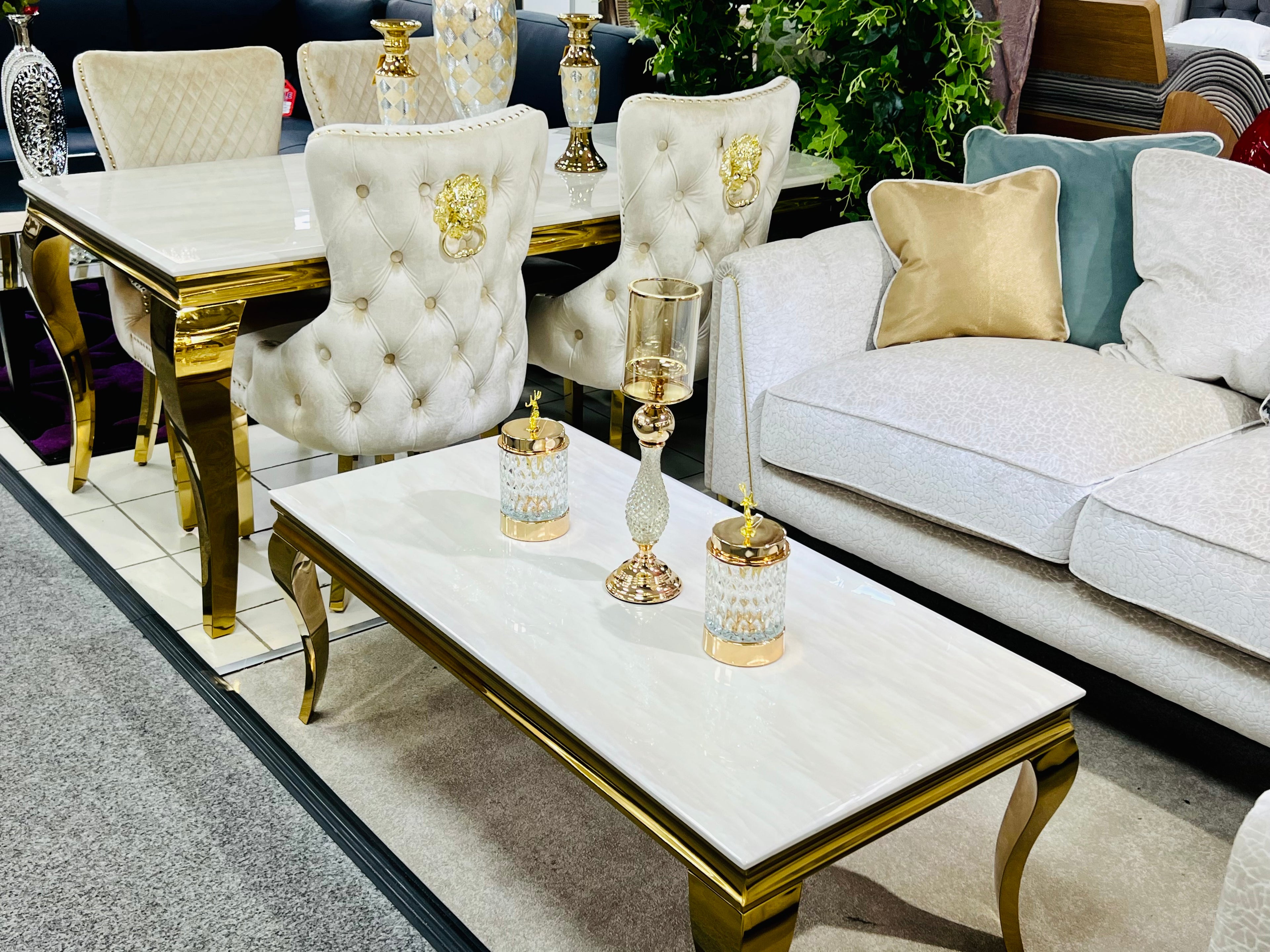 Sofia Cream Ceramic Marble-Effect Coffee Table - side view